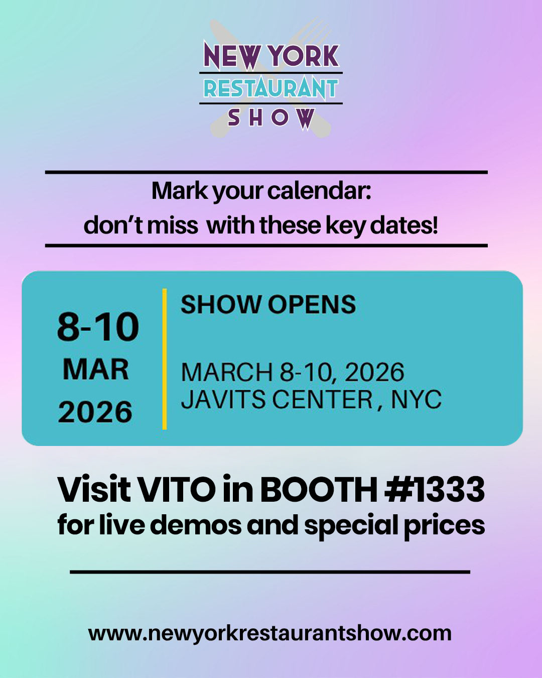 Kick Off 2026 with VITO at the New York Restaurant Show!